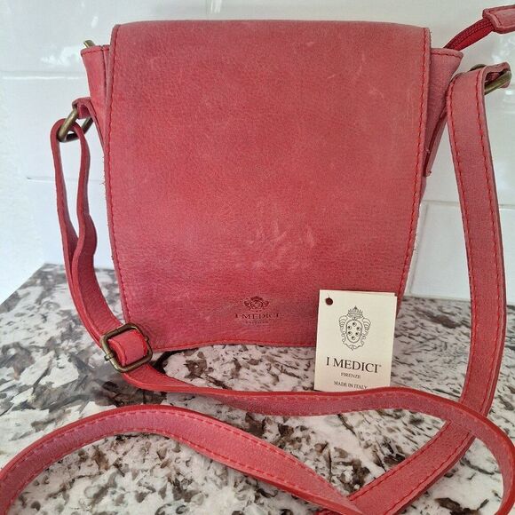 I Medici Firenze Genuine Leather Messenger Bag Crossbody Made In Italy Pink - Picture 1 of 9